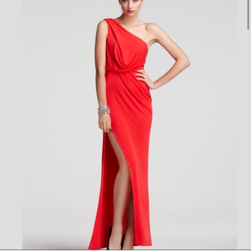 BCBG One Shoulder Red High Slit Gown